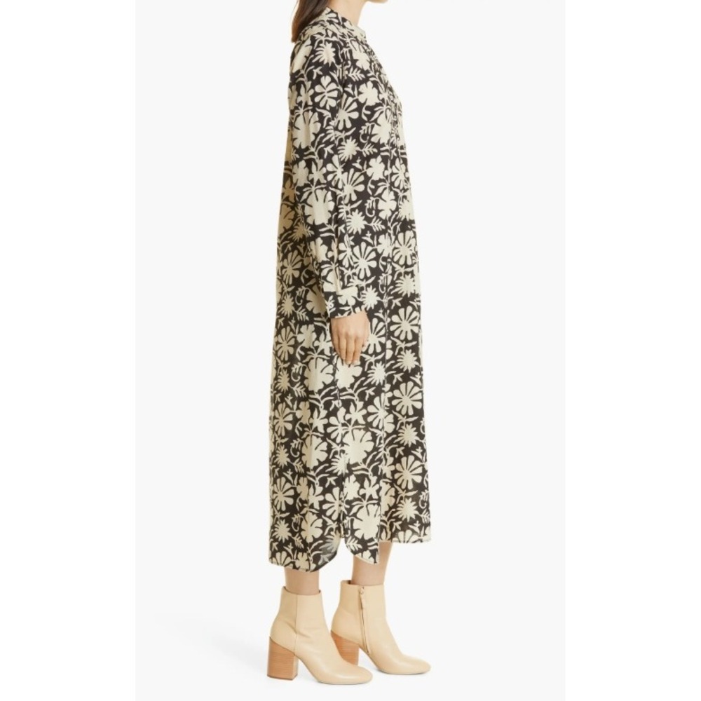 Mille Resort & Travel Women's Sadie Long Sleeve Caftan Pocket Brown Cream Floral